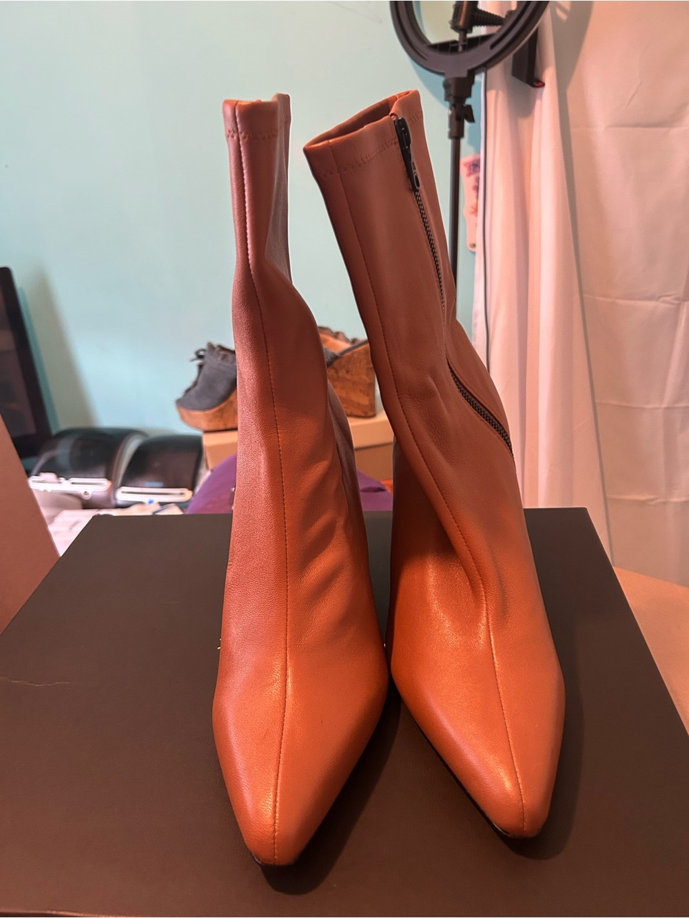rag & bone Women's Cognac Stretch Pointed Toe Ankle Boots